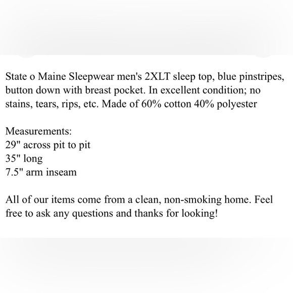 Men's State o Maine 2XLT Sleepshirt Short Sleeve Blue Pinstripe Button Down - Picture 8 of 8